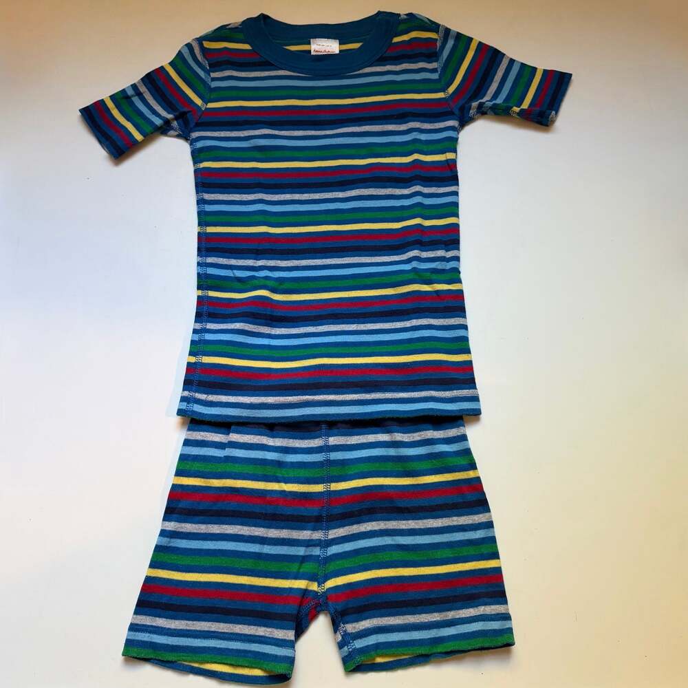 Hanna Andersson Organic Cotton Multi Blue Striped Short Sleeve PJs Pajamas